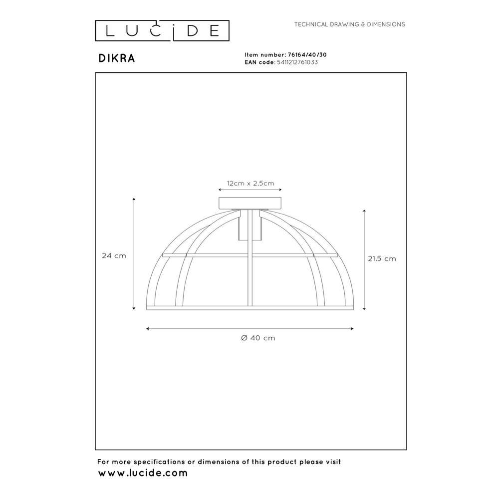 Plafondlamp Dikra industrieel zwart Lucide 5411212761033