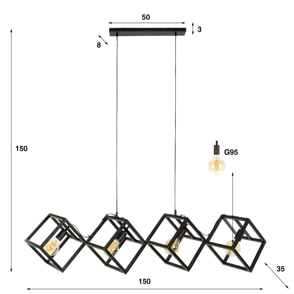 Moderne hanglamp Cube 4x E27 - charcoal Lyora 8716803512771