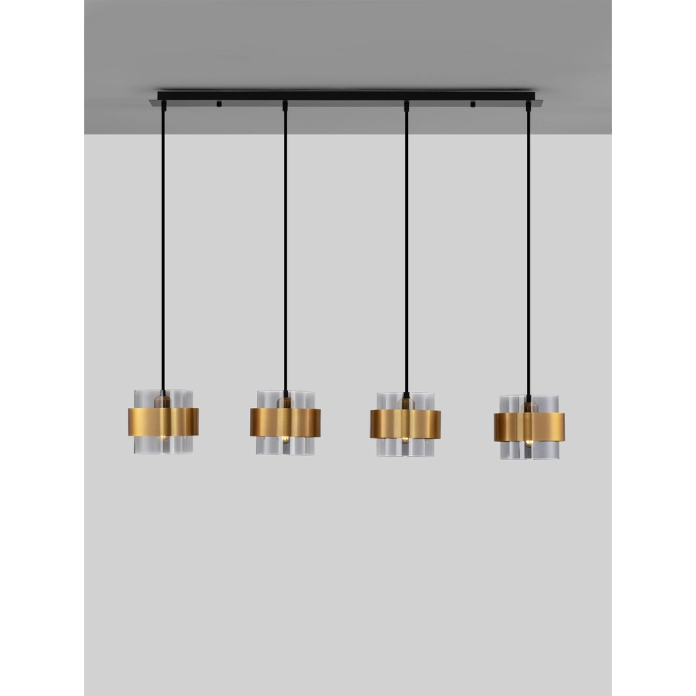 Hanglamp Sianna 4-lichts recht zwart en goud Lyora 5212017445421