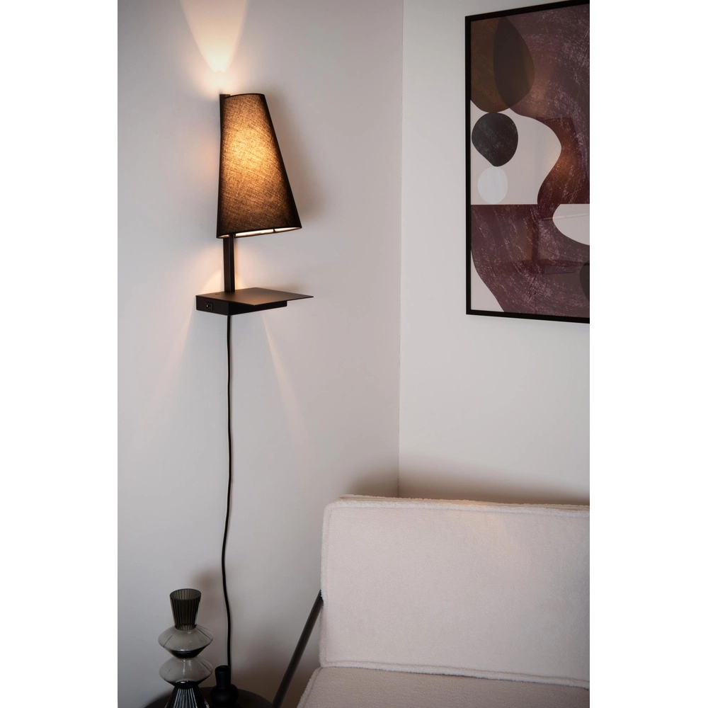 Design bedlampje Gregory zwart met USB oplaadpunt Lucide 5411212303370