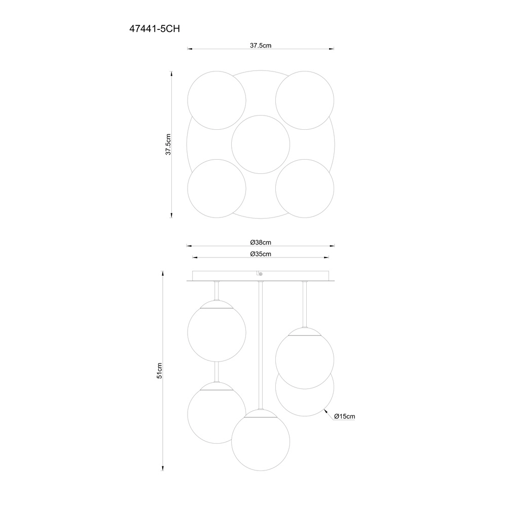 5-lichts plafondlamp Harmon champagne Globo 9007371580545