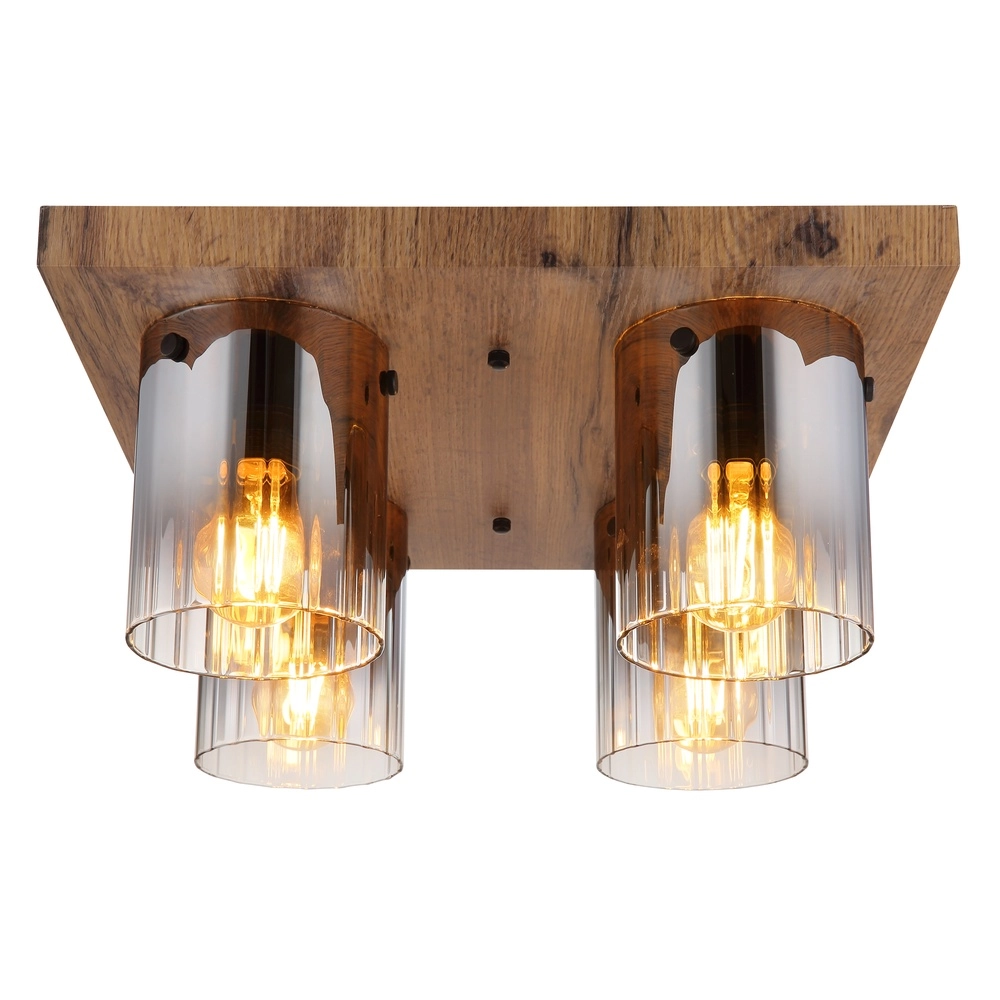 Plafondlamp Underwood hout 4-lichts Globo 9007371487035