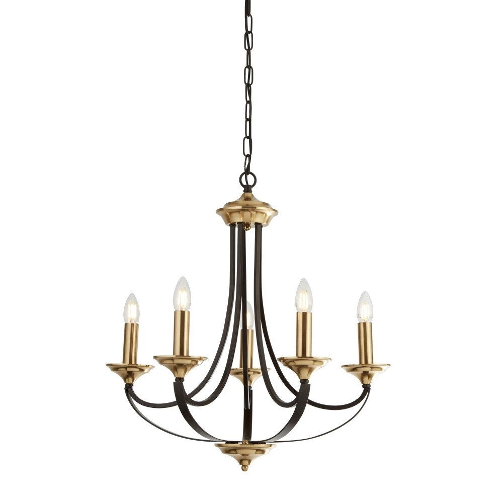 Klassieke kroonluchter Belfry 5-lichts 58cm brons met goud Klassieke kroonluchter Belfry 5-lichts 58cm brons met goud