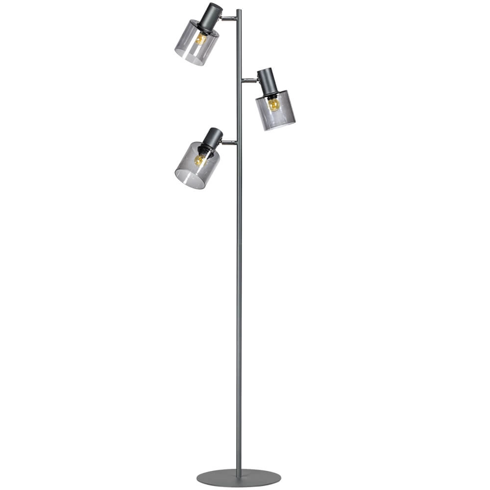 Glazen vloerlamp Sledge Glass 3-lichts zwart met smoke glas Glazen vloerlamp Sledge Glass 3-lichts zwart met smoke glas
