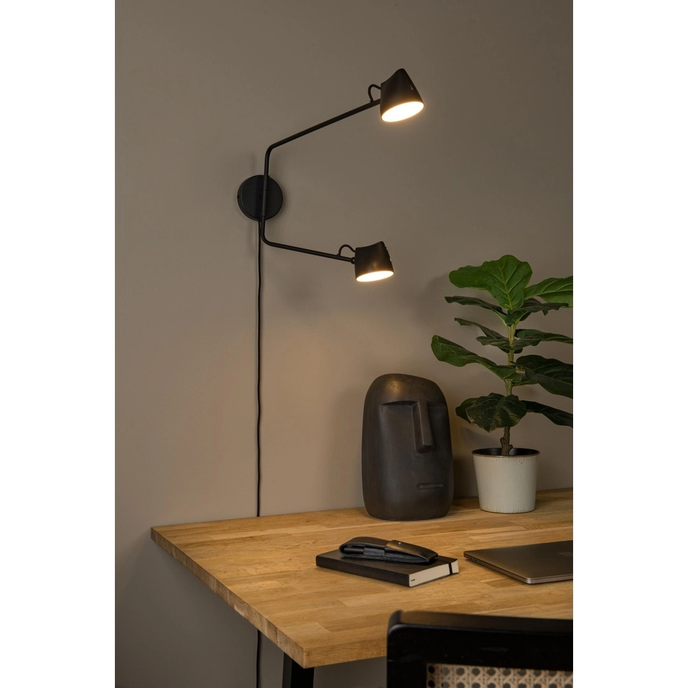 Wandlamp Milne zwart dubbel Lucide 5411212421104