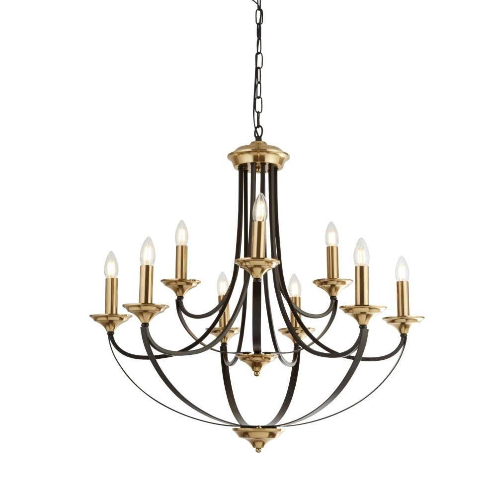 Klassieke kroonluchter Belfry 9-lichts 78cm brons met goud Klassieke kroonluchter Belfry 9-lichts 78cm brons met goud