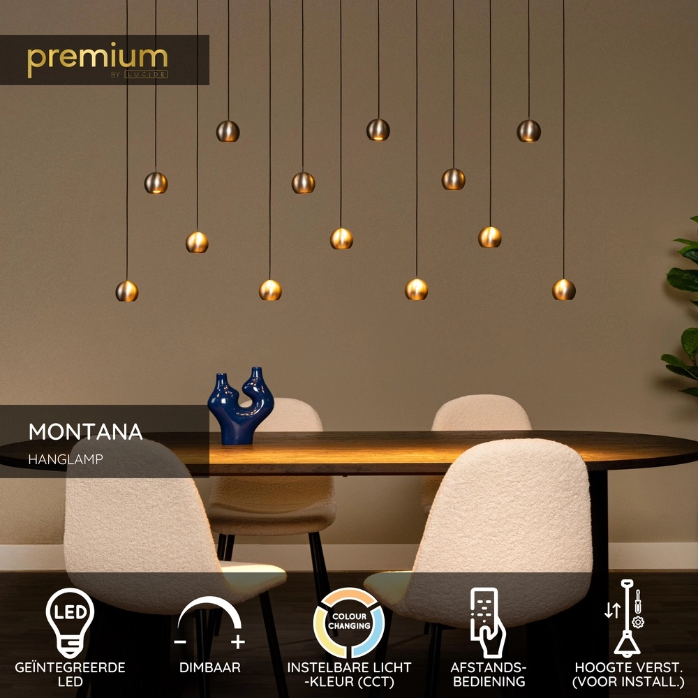 Design hanglamp Montana 13-lichts grijs Premium by Lucide 5411212680143