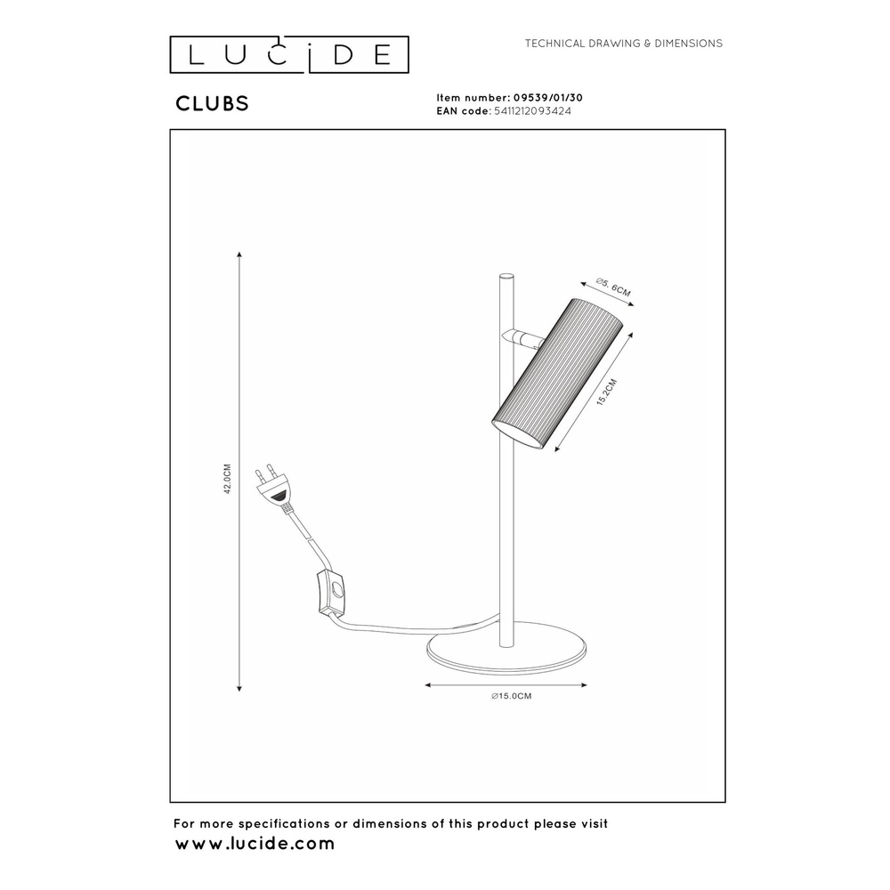 Bureaulamp Clubs zwart Lucide 5411212093424