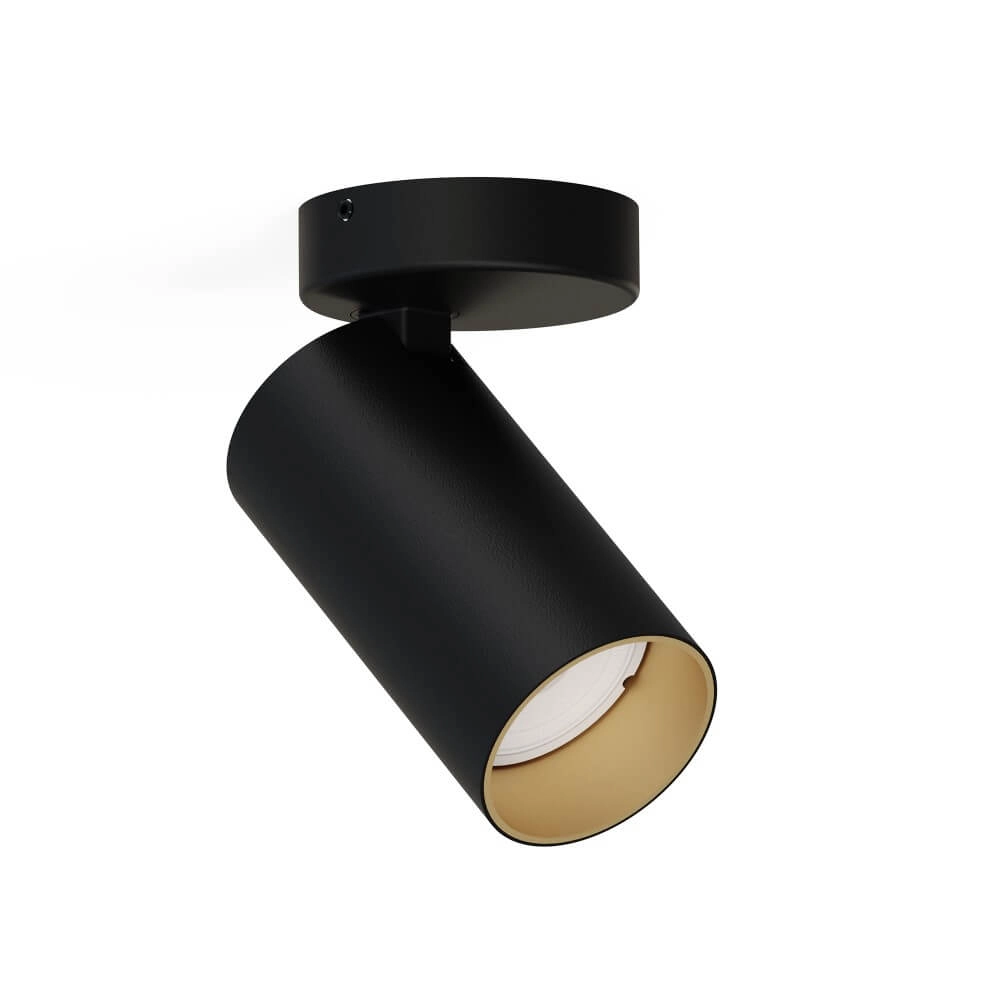 Kantelbare opbouwspot Mono zwart met goud Kantelbare opbouwspot Mono zwart met goud