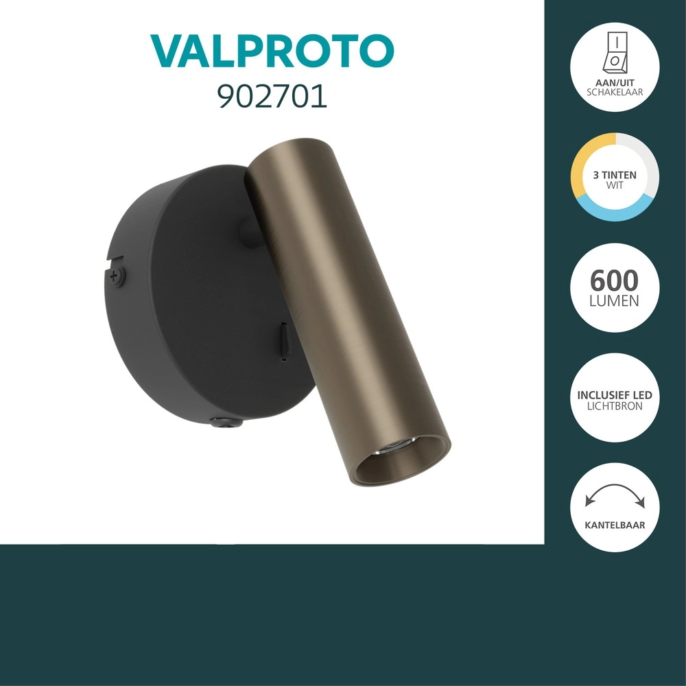 Opbouwspot Valproto zwart met brons Eglo 9008606392056