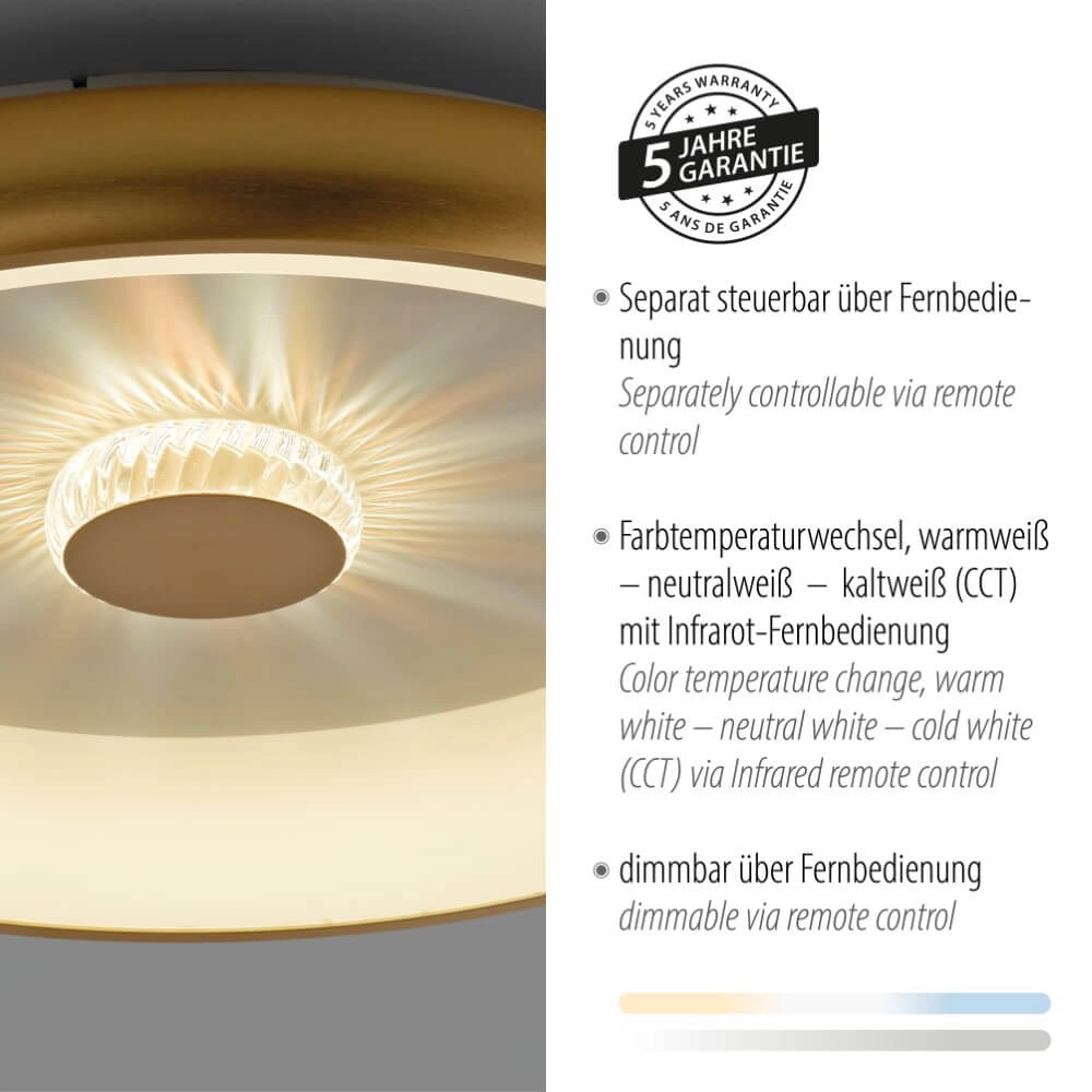 Ronde plafondlamp Vertigo messing Ø 61,5cm Just Light 4043689995096