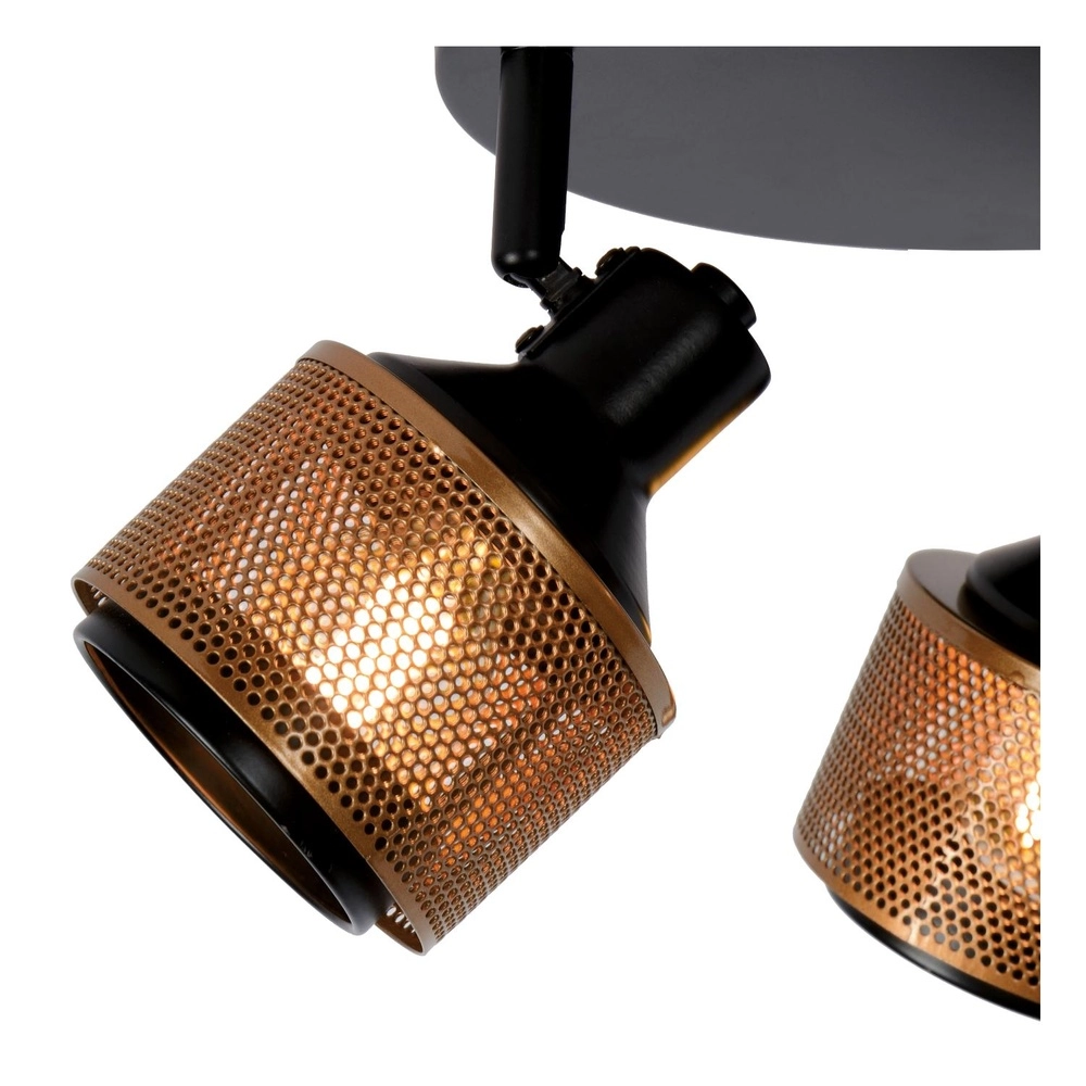 Plafondlamp Rafa 3-lichts zwart met koper Lucide 5411212771315