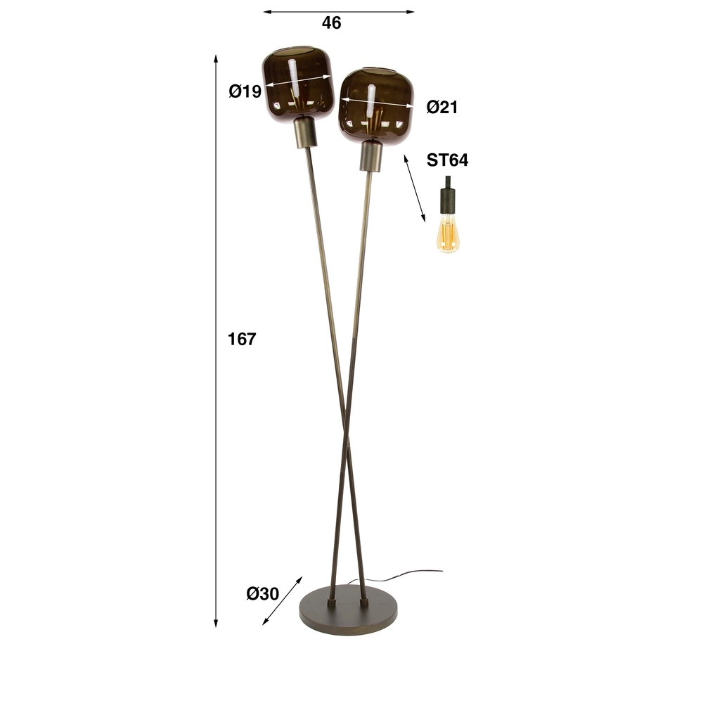 Design vloerlamp Bronza Sienna bruin - 2x E27 Lyora 8716803513426