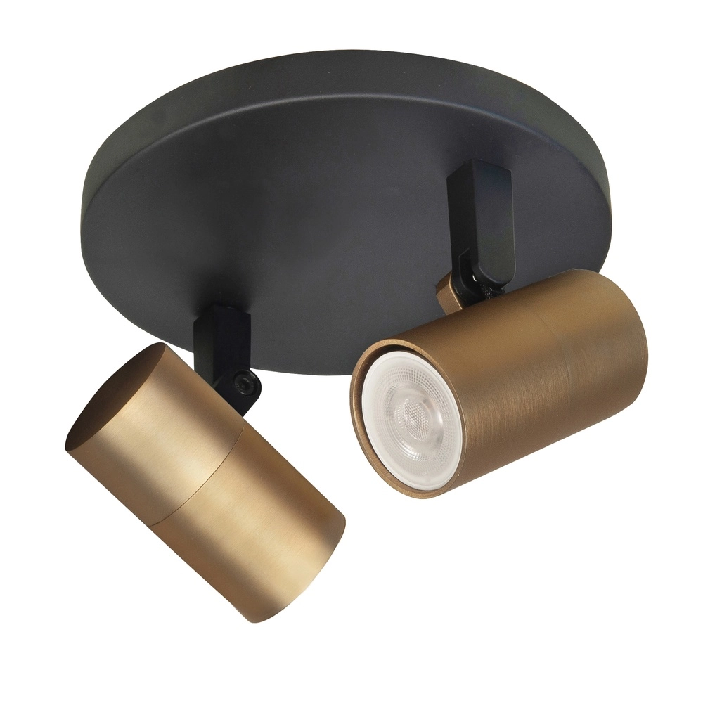 Opbouwspot Piccolo zwart met messing 2-lichts