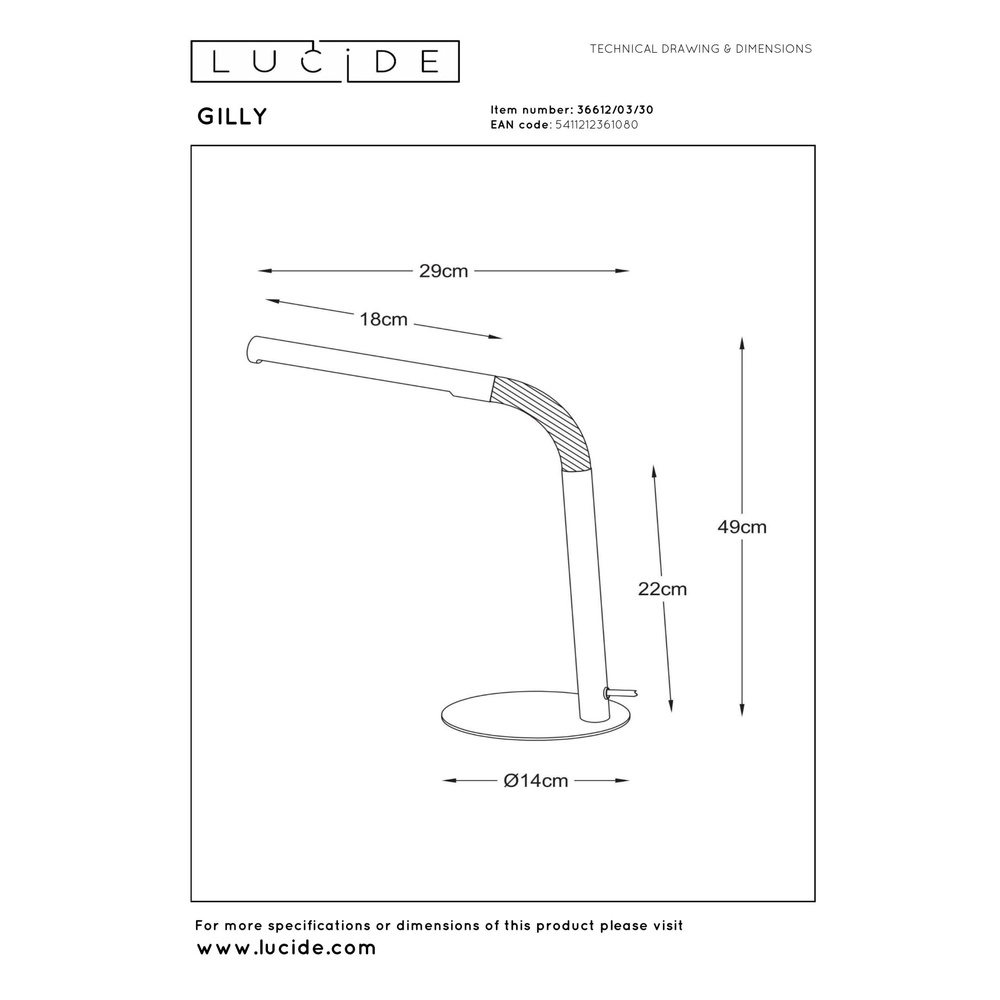 Bureaulamp Gilly zwart Lucide 5411212361080