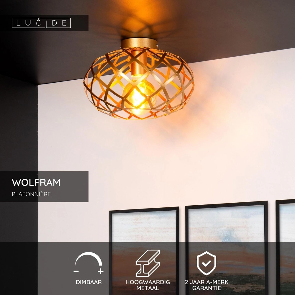 Plafondlamp Wolfram goud Lucide 5411212211293