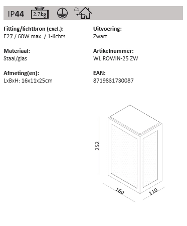 Buitenlamp landelijke stijl Rowin 25cm Artdelight 8719831730087