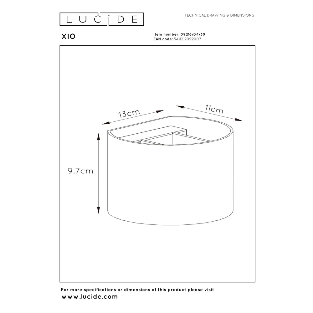 Afgeronde wandspot Xio 2700K zwart Lucide 5411212092007