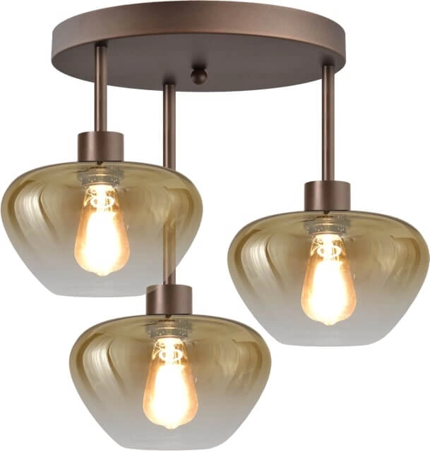 3-lichts plafondlamp Genua bruin met goud glas Ø 24cm