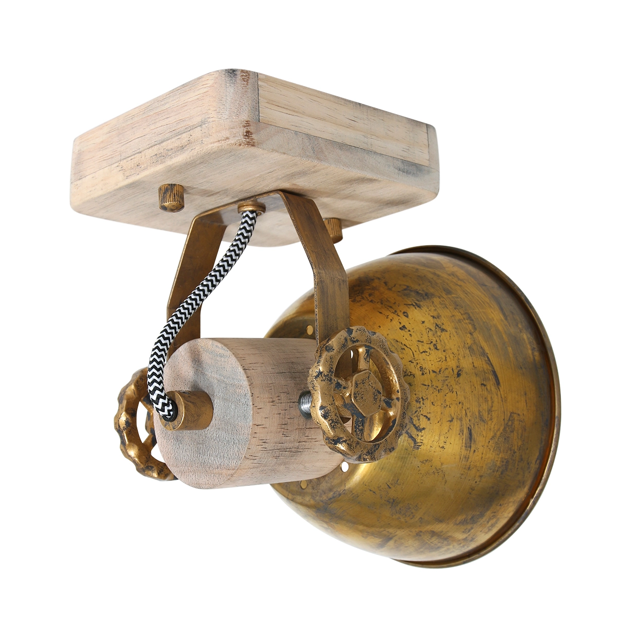 Industriële plafondlamp Gearwood brons met hout Steinhauer 8712746135022