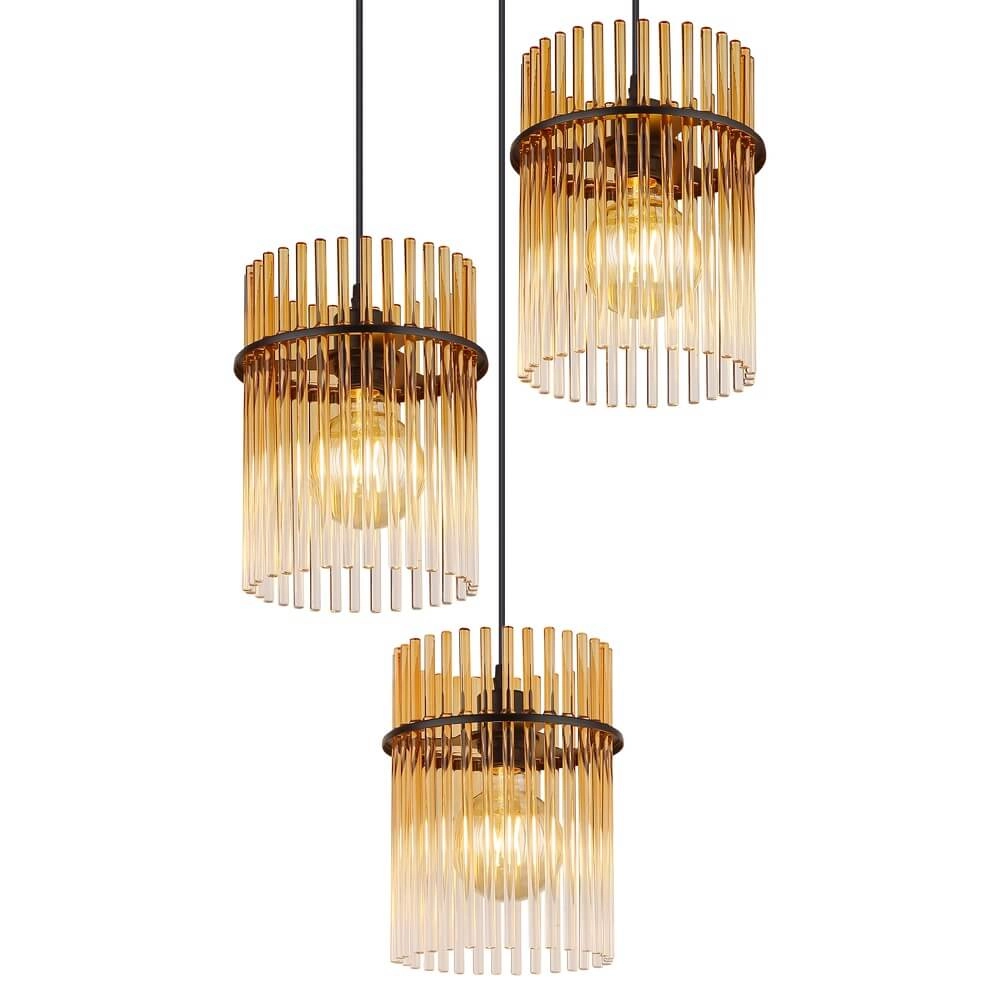 Zwarte hanglamp Gorley met amberglas rond Ø 47cm Globo 9007371471997