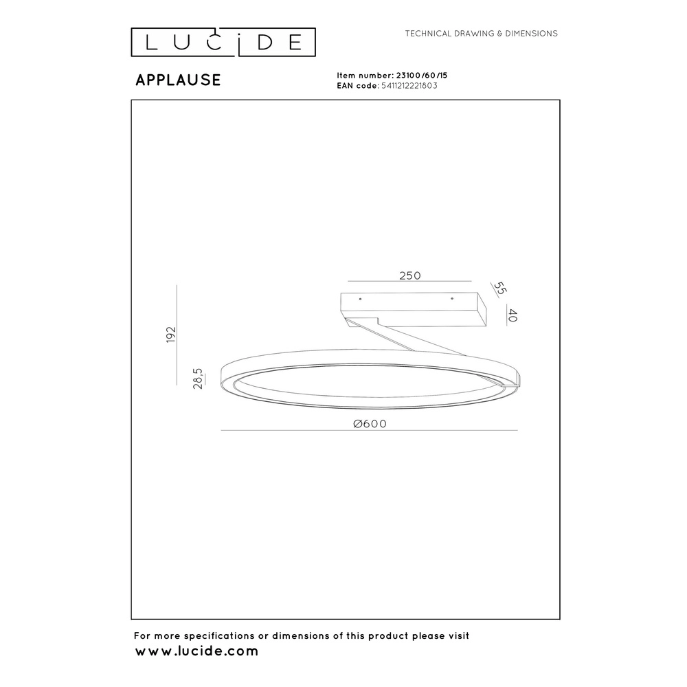 Design plafondlamp Applause Ø 60cm - geborsteld staal - met afstandsbediening Premium by Lucide 5411212221803