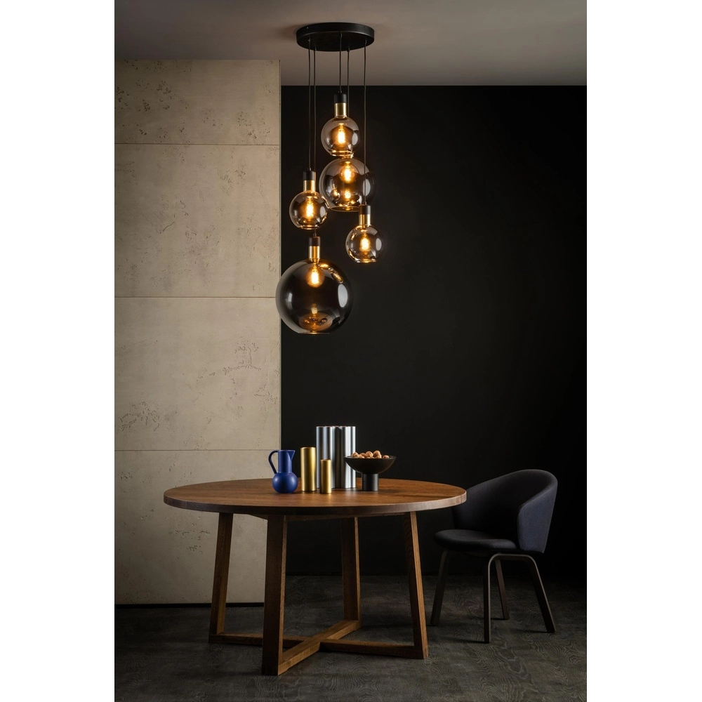 5-lichts hanglamp Julius smoke glas