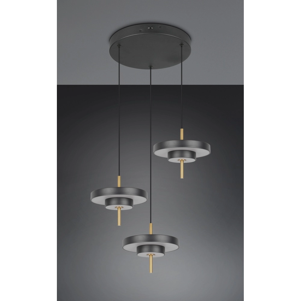 3-lichts hanglamp Keaton rond zwart met goud Trio 4017807655247