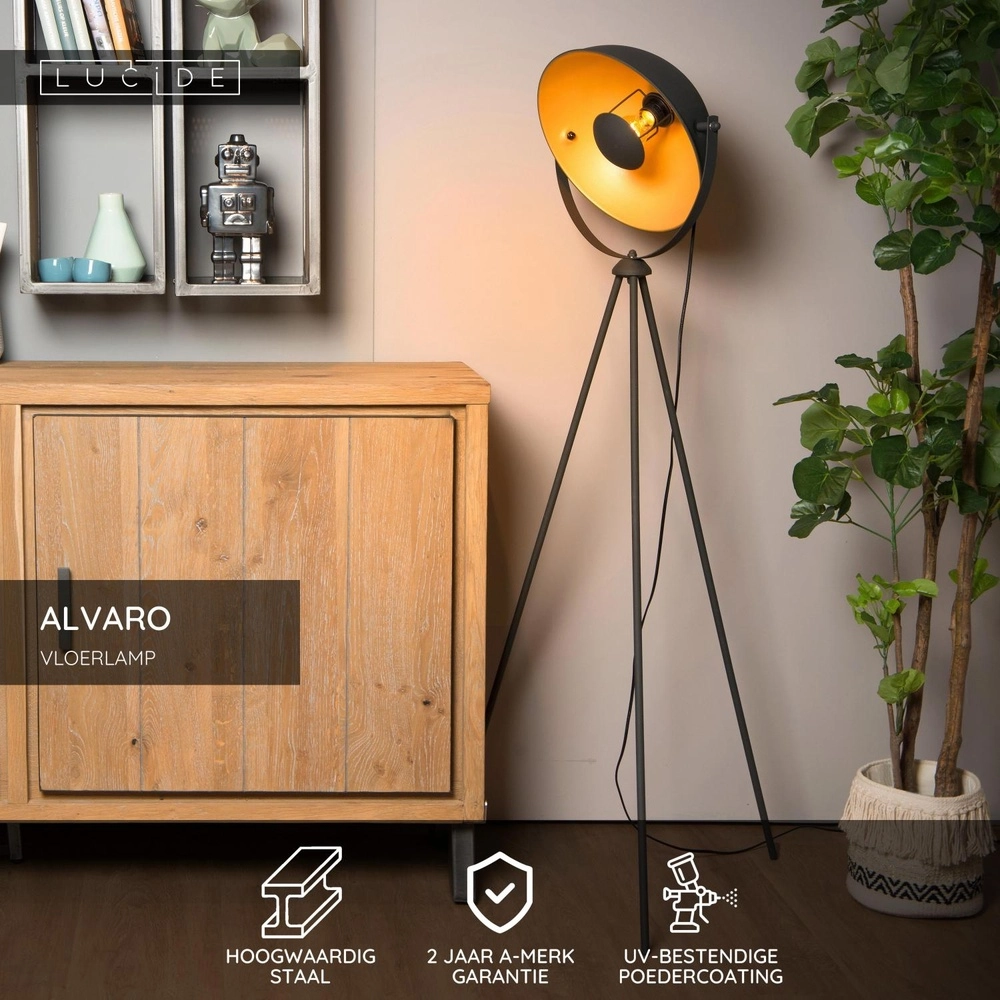 Industriële vloerlamp Alvaro zwart Lucide 5411212051202