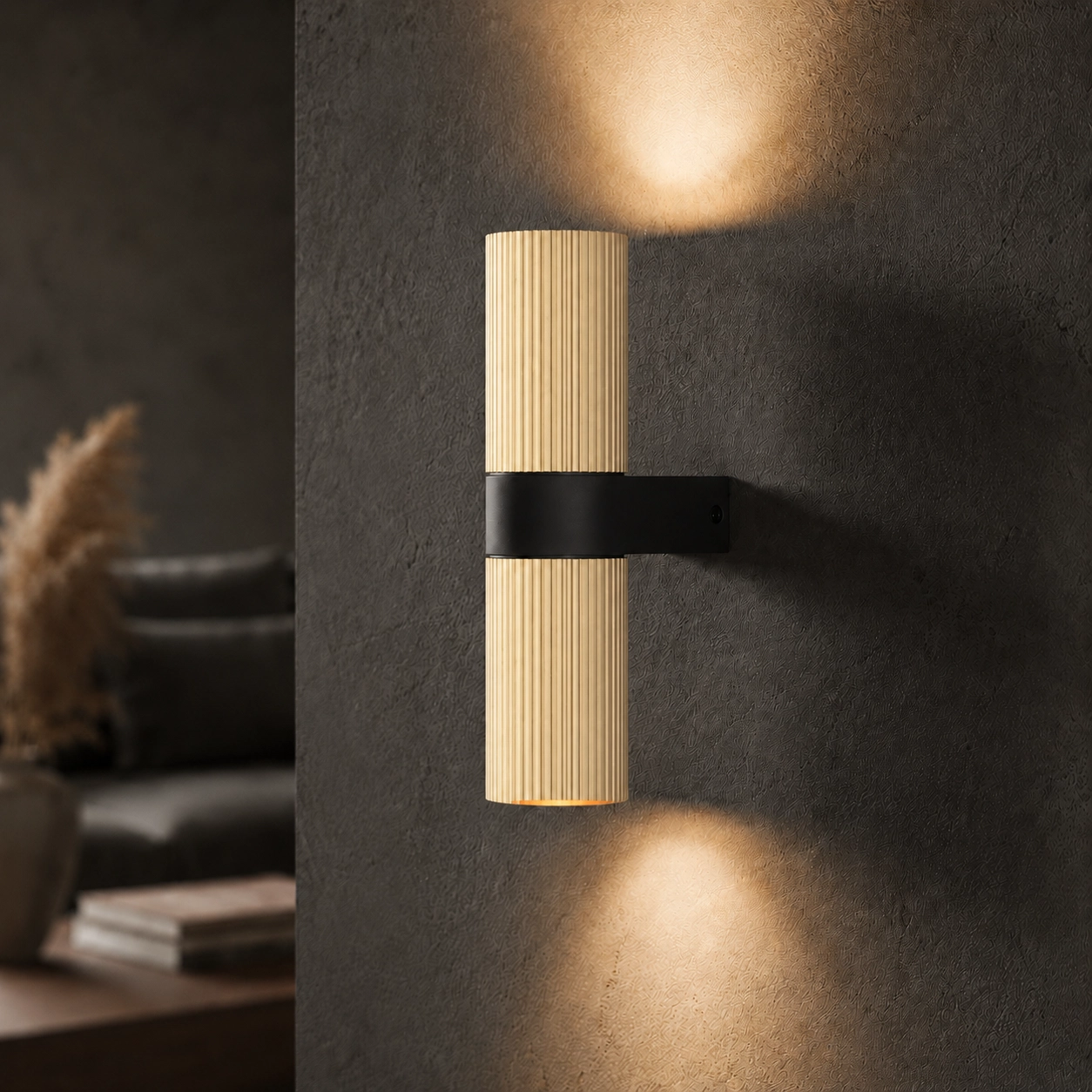 Wandspot ribbels Linea Mat goud met zwart