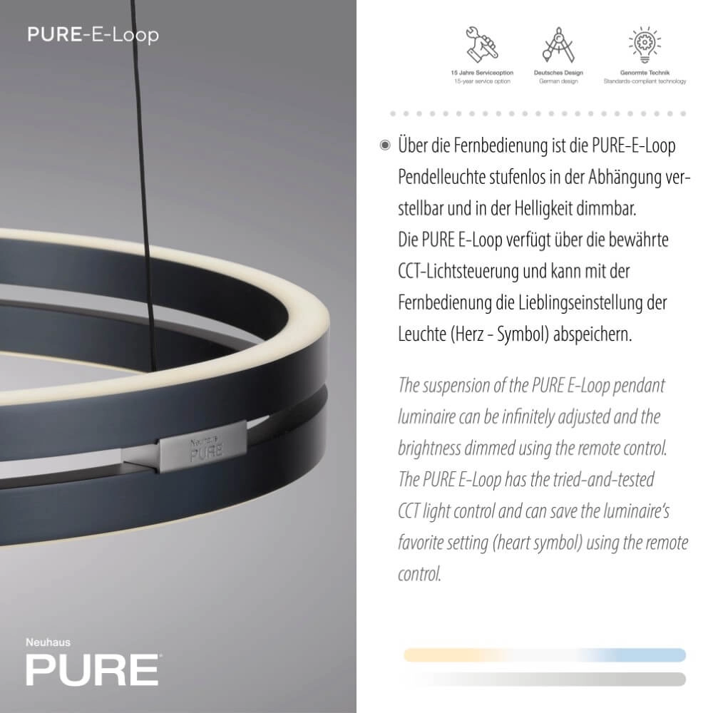Strakke hanglamp Pure E-Loop grijs Paul Neuhaus 4012248372258