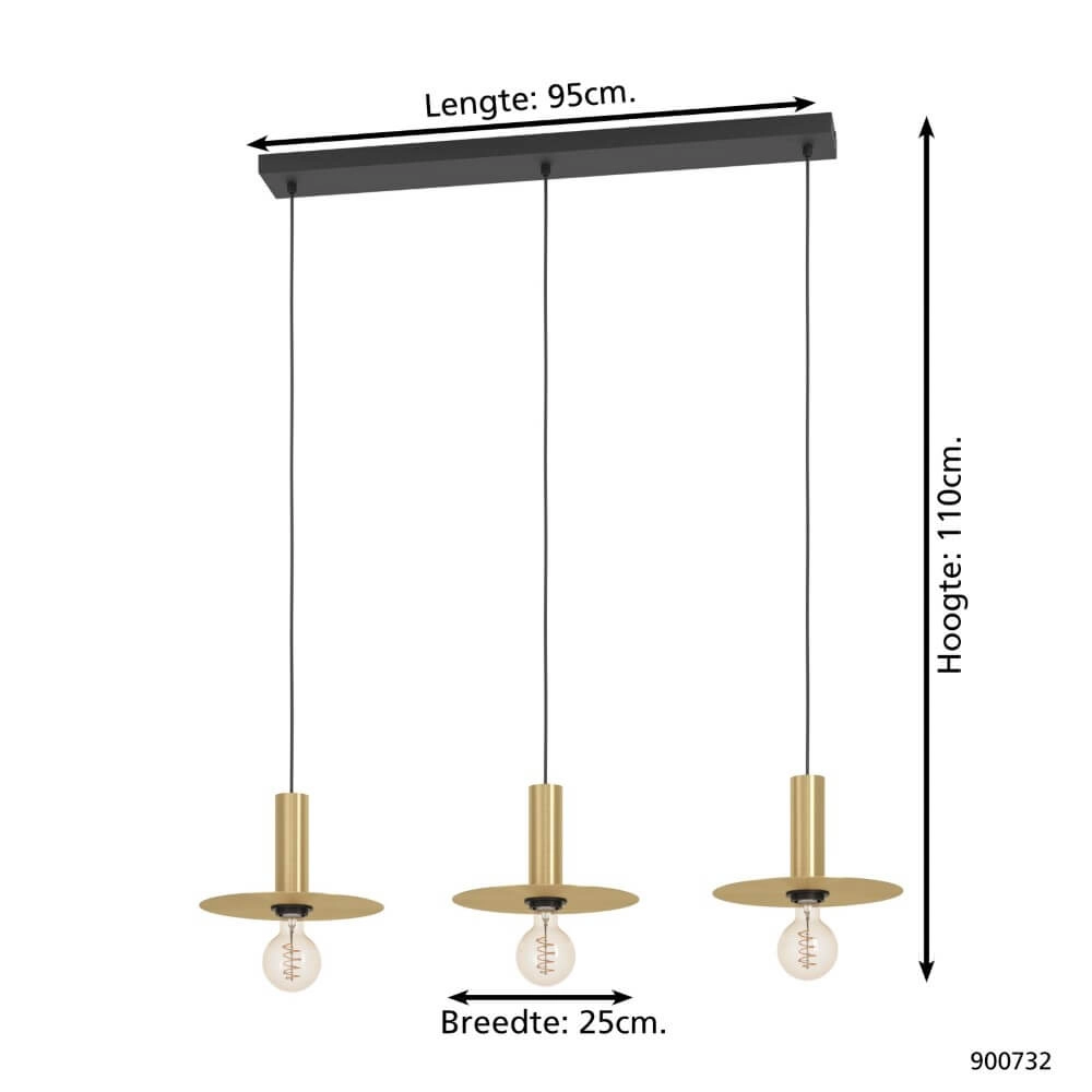 Gouden 3-lichts hanglamp Escandell Eglo 9008606273881
