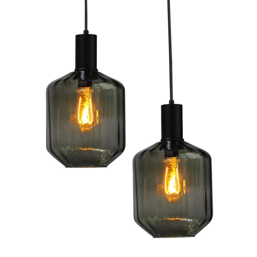 6-lichts hanglamp - zwart - Porto met Jagger green glazen Masterlight 8718121270579