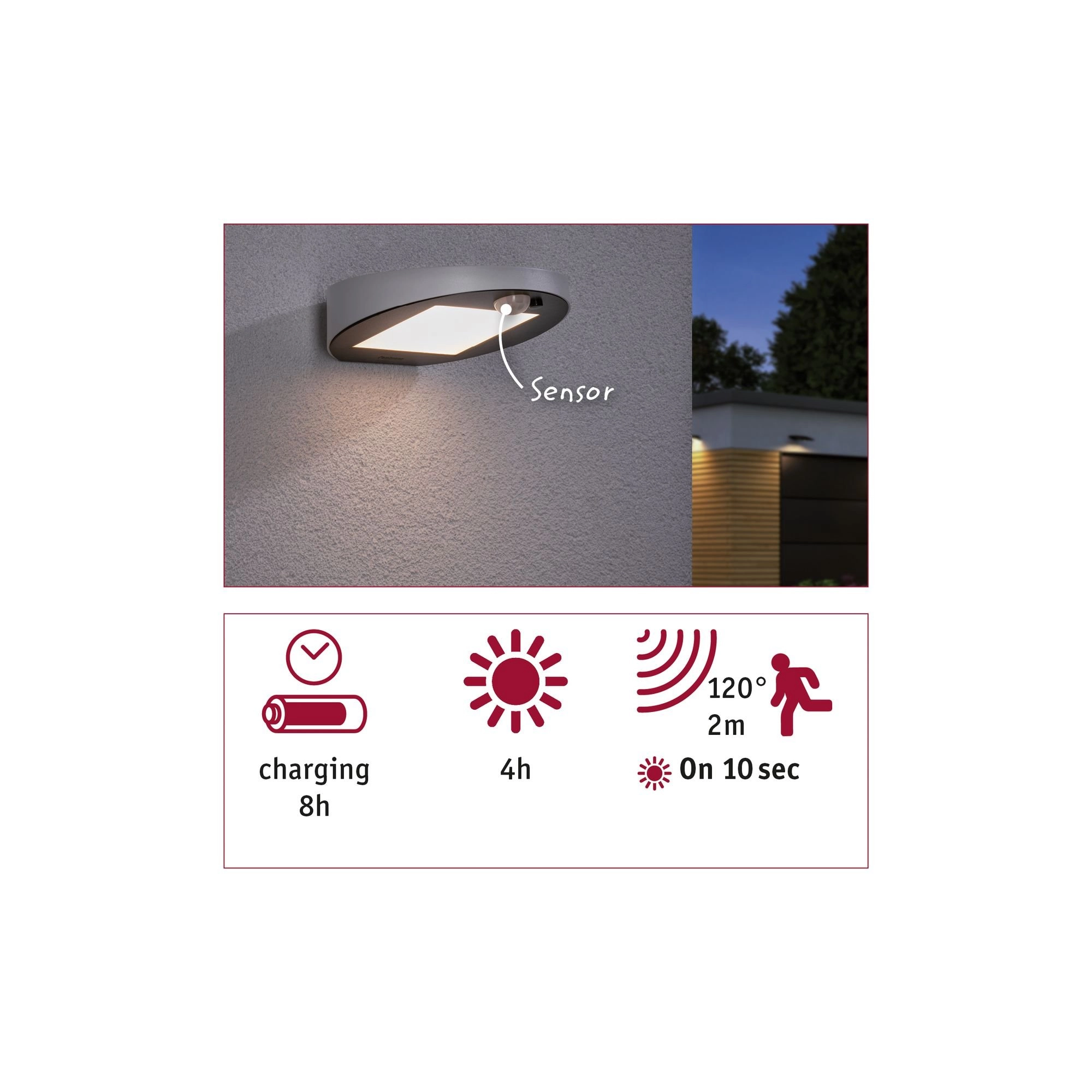 Ronde solar wandlamp Ryse met sensor Paulmann 4000870942475