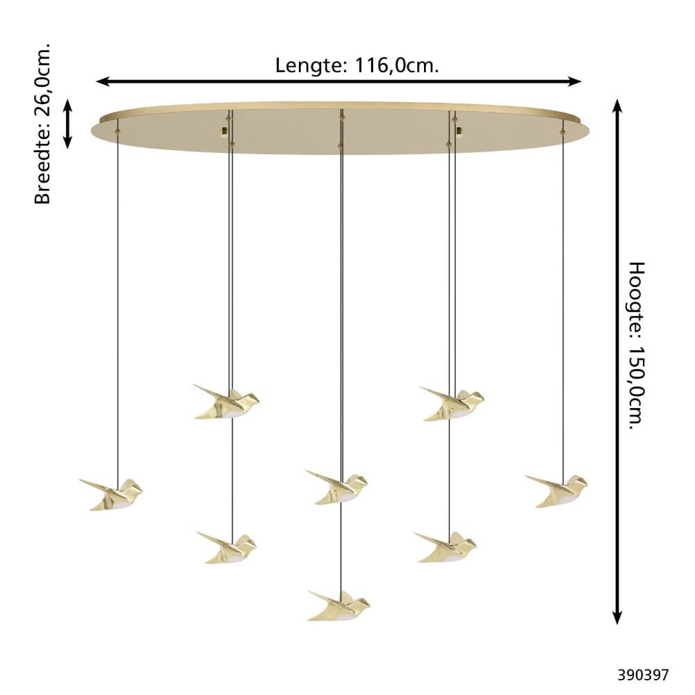 8-lichts hanglamp Paratebueno 2 messing Stars of Light 9008606292196