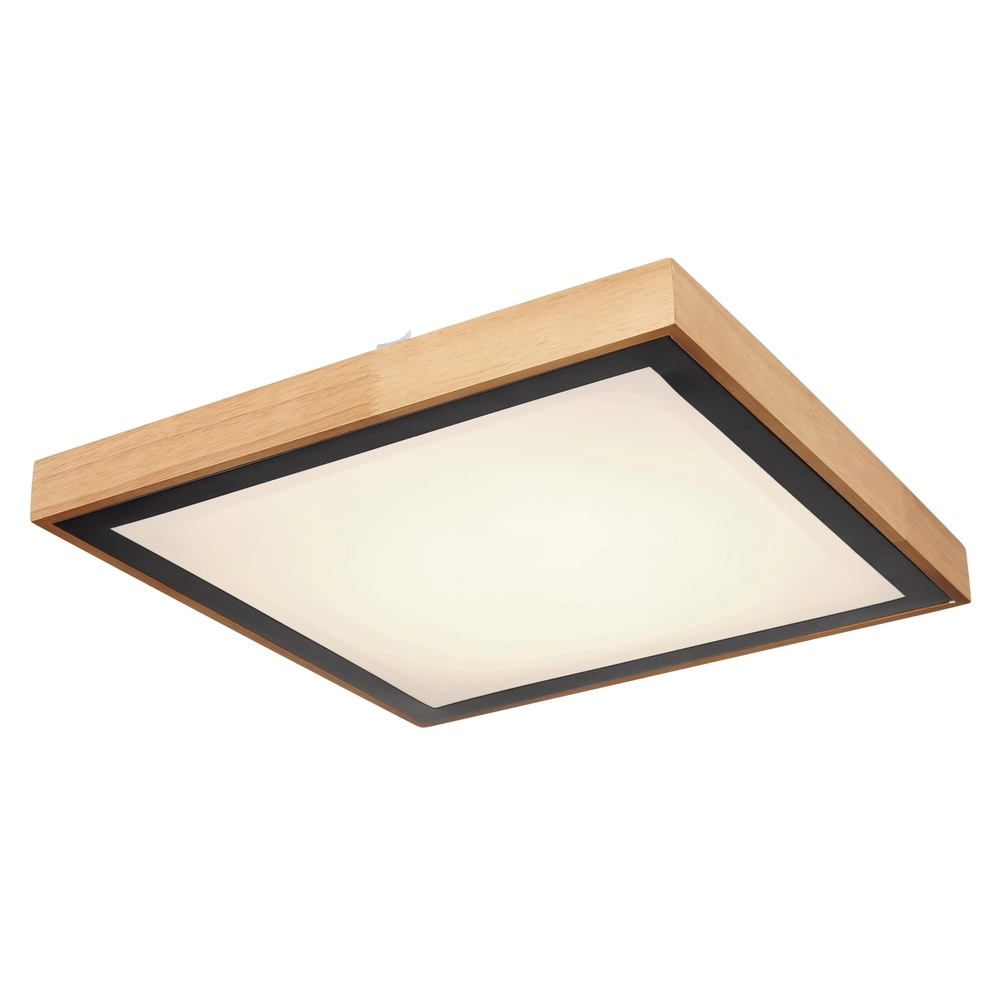 Plafondlamp Bruno 39cm vierkant zwart met hout