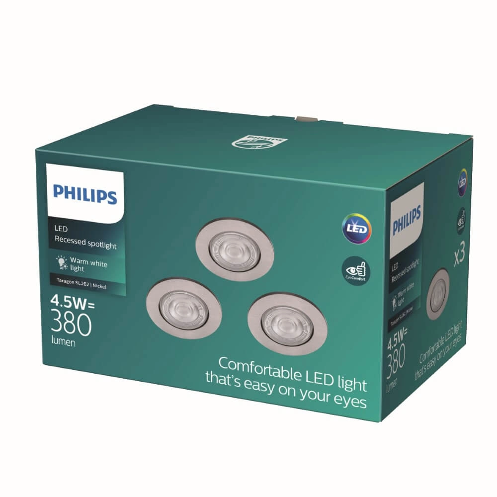 Led inbouwspots Taragon (3x) 3x4,5w - 2700K - 8,5cm grijs Philips 8718699755836