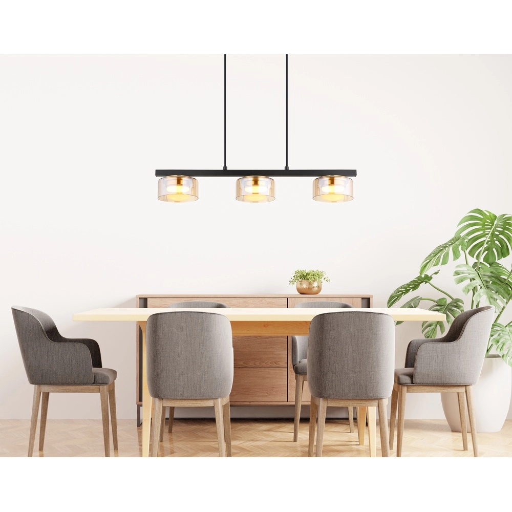 Design hanglamp Higgins zwart met amber glas Globo 9007371531813