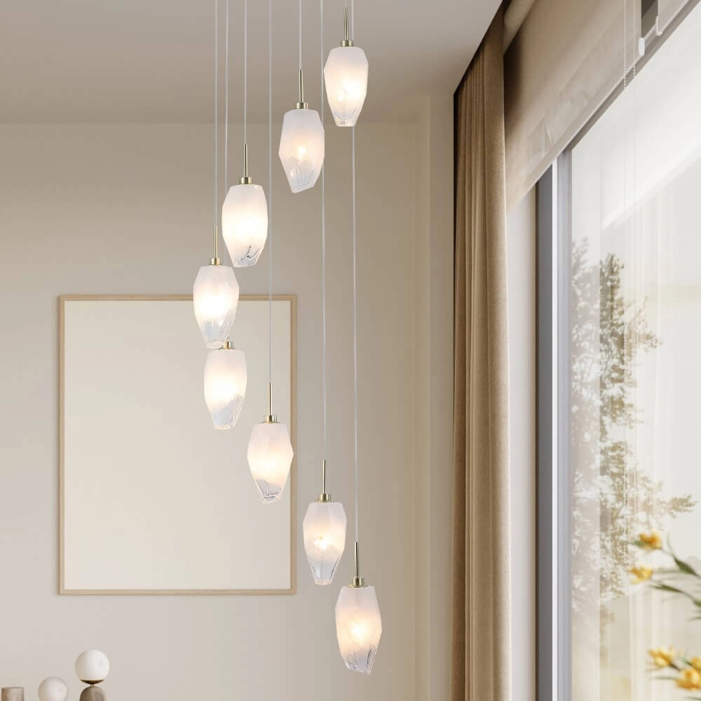 8-lichts vide hanglamp Rocky met wit glas Searchlight 5053423273181