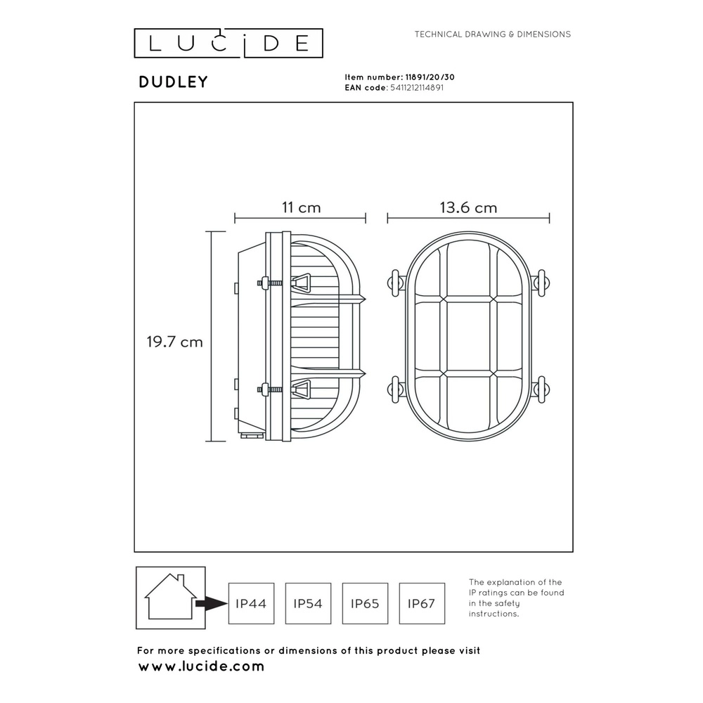 Bullseye wandlamp Dudley IP54 zwart Lucide 5411212114891