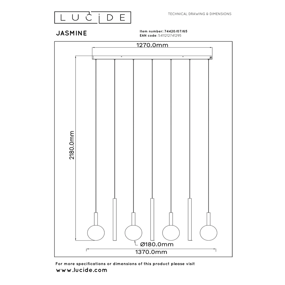 Design hanglamp Jasmine koper 7-lichts Premium by Lucide 5411212741295
