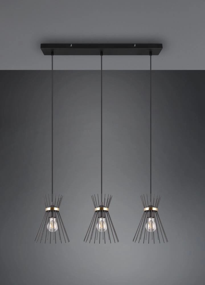 Hanglamp Rod design zwart 3-lichts Trio 4017807576771