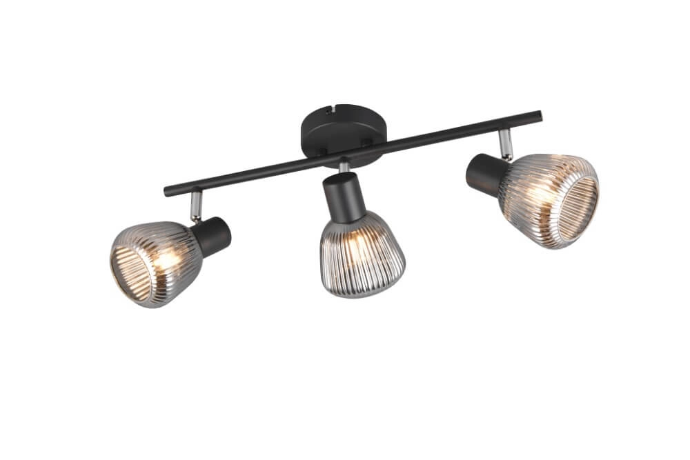 3-lichts plafondlamp Tarifa met geribbeld glas