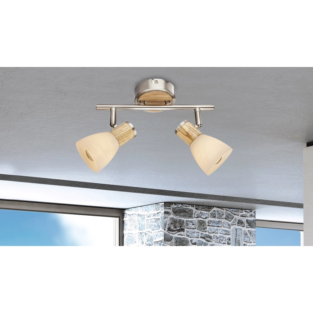 Plafondlamp Gylfi nikkel met hout 2-lichts Globo 9007371346547