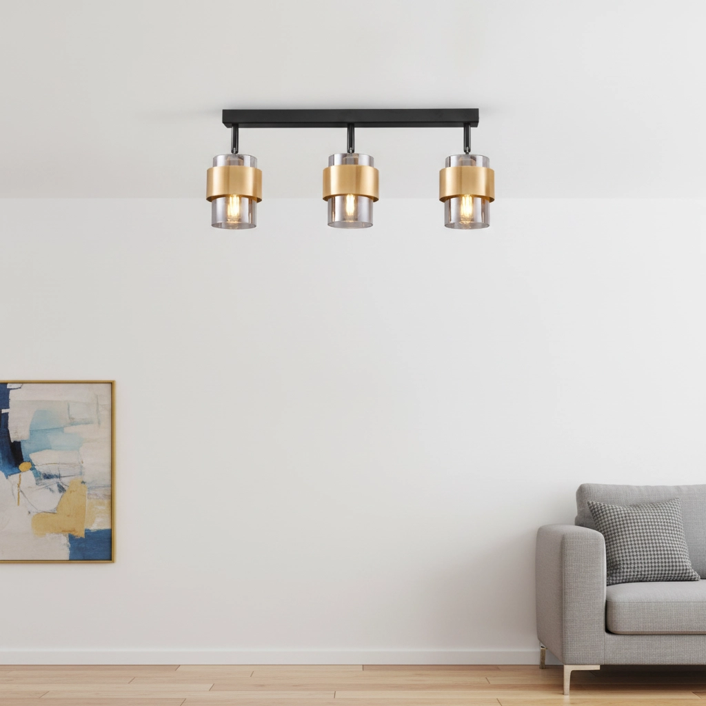 Plafondlamp Sianna 3-lichts zwart met goud