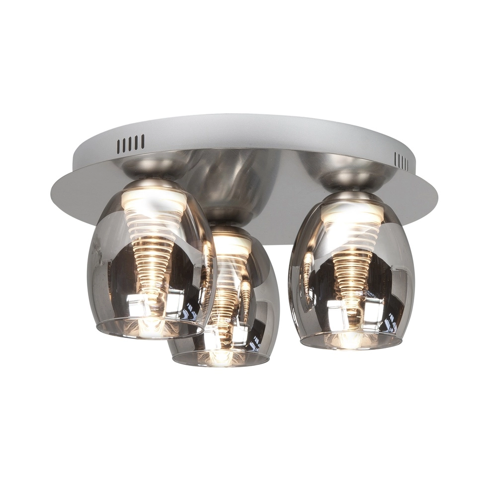 Plafondlamp Nebula nikkel 3-lichts smoke glas