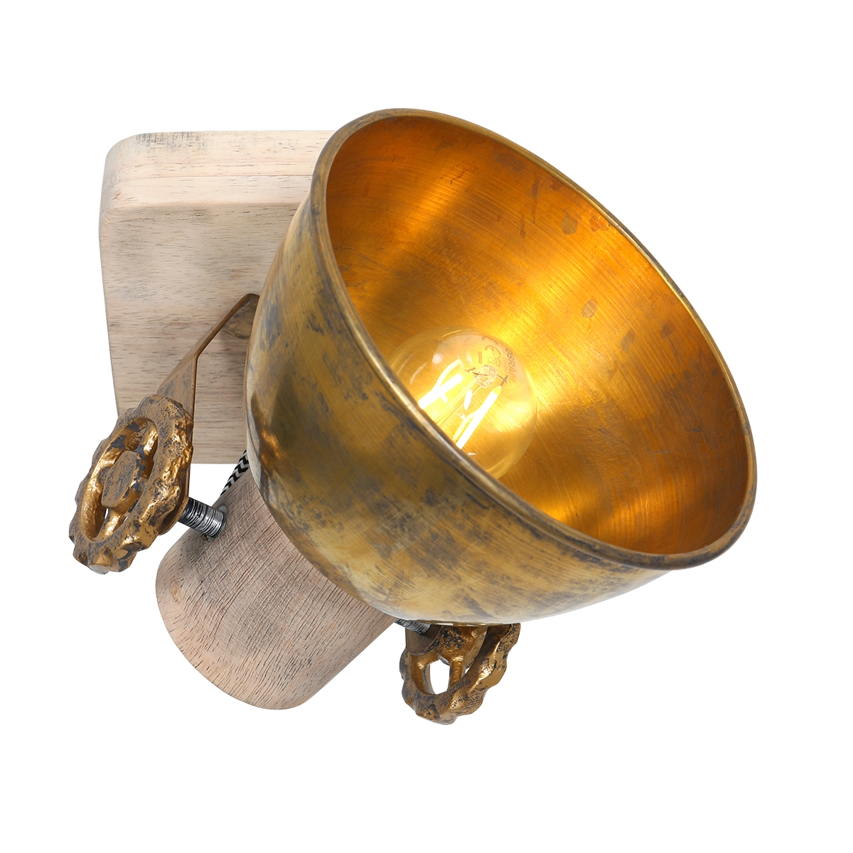 Industriële plafondlamp Gearwood brons met hout Steinhauer 8712746135022