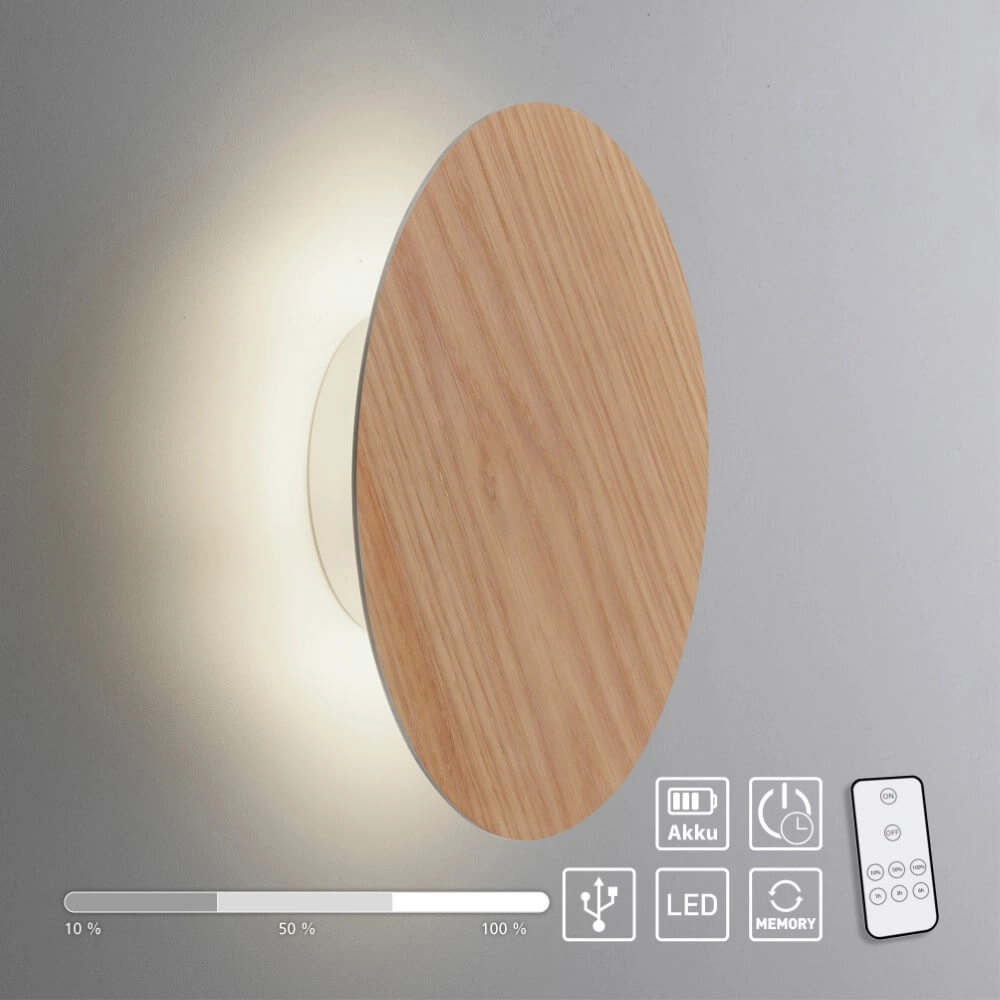 Design wandlamp Akku Puntua Ø 25cm hout Paul Neuhaus 4012248375792