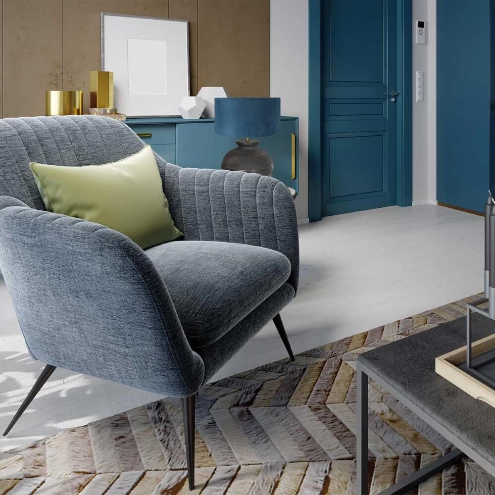 Chique schemerlamp Lyons B met blauwe velours kap Steinhauer 8712746166651