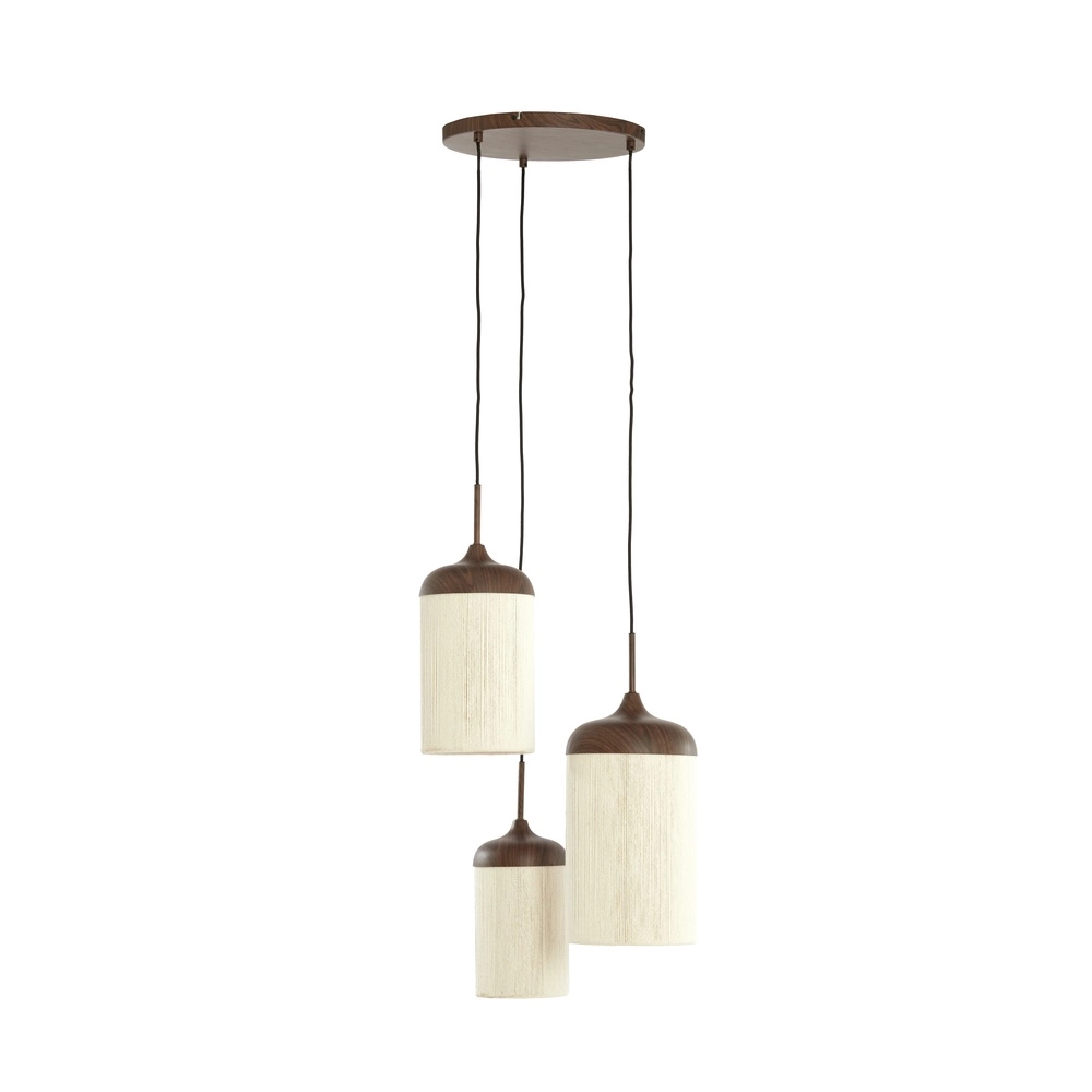 3-lichts hanglamp Danialo walnoot bruin met touw